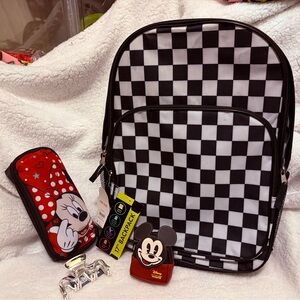 🔥Loungefly Micro Mini Mickey with Checkered Blk and White Backpack set!